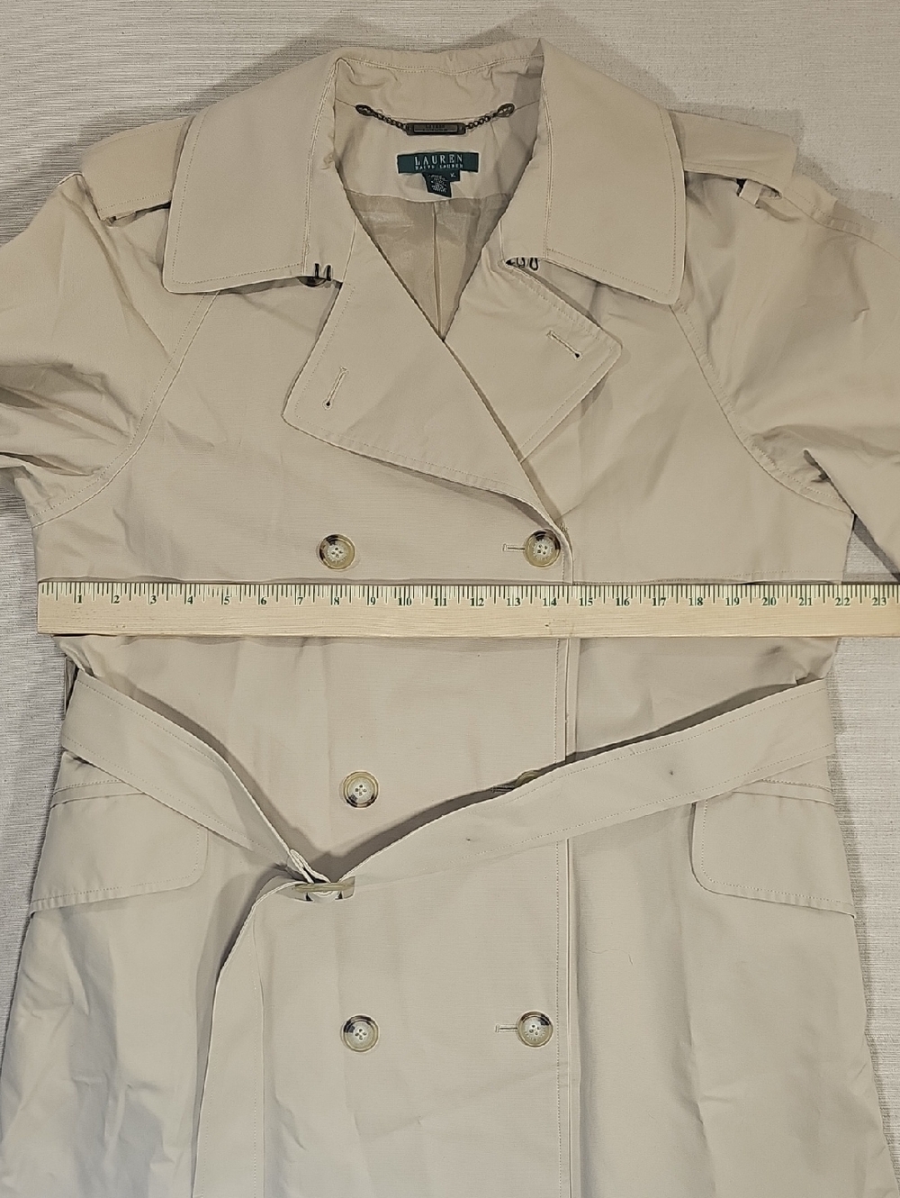 Lauren Ralph Lauren Beige Double-Breasted Trench Coat Vintage XL - Picture 10 of 14